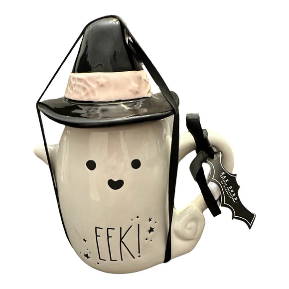 NWT Rae Dunn EEK! Halloween Ghost Mug With Witch Hat Lid NEW - Picture 5 of 5